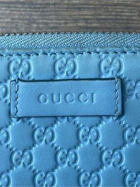 Gucci Guccissima Zip Around Compact Wallet – Blue Leather